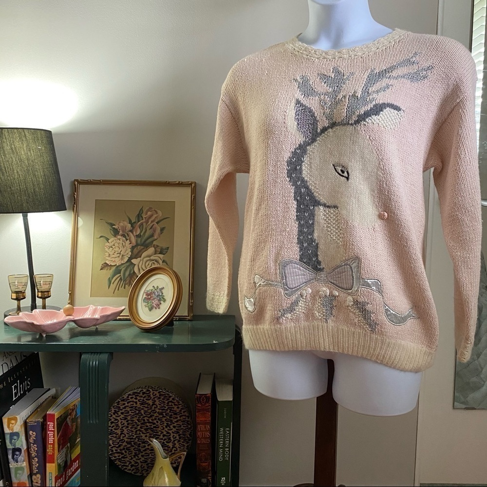 MARISA Christina Handknit pale pink deer sweater